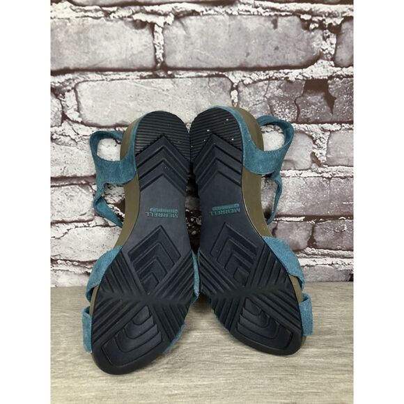 Merrell Revalli Dragonfly Blue Teal Leather Strappy Wedge Sandals Women Sz 7M US - Picture 7 of 16